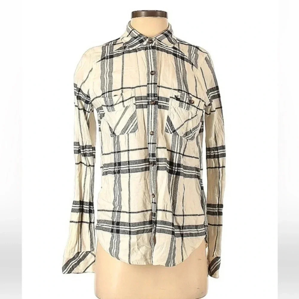 Vintage Abercrombie & Fitch Plaid Moose Logo Button Down Y2K Blouse Size XS